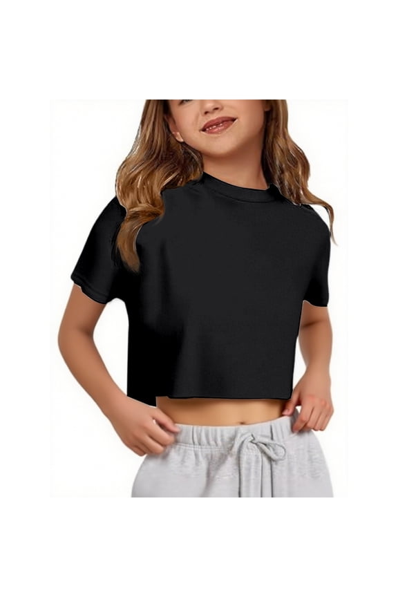 Girls Short Sleeve Crop Top Solid Casual Sports Cropped T-Shirt Tee, Sizes 11-12