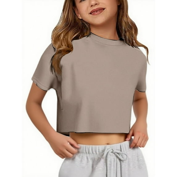 Tiijoy Girls Short Sleeve Crop Top Solid Casual Sports Cropped T-Shirt Tee, Sizes 9-10