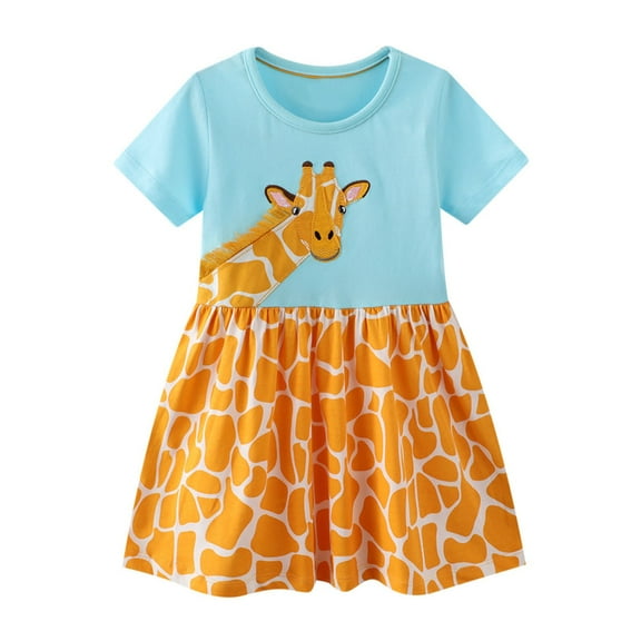 Tiijoy Girls Short Sleeve Giraffe Print Dress Cotton Casual T-Shirt Dress, Sizes 3-4