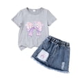 thumbnail image 1 of Tiijoy Girls Short Sleeve Outfits Casual Flower Bow Graphic Tee Shorts Set, Sizes 6-7, 1 of 4
