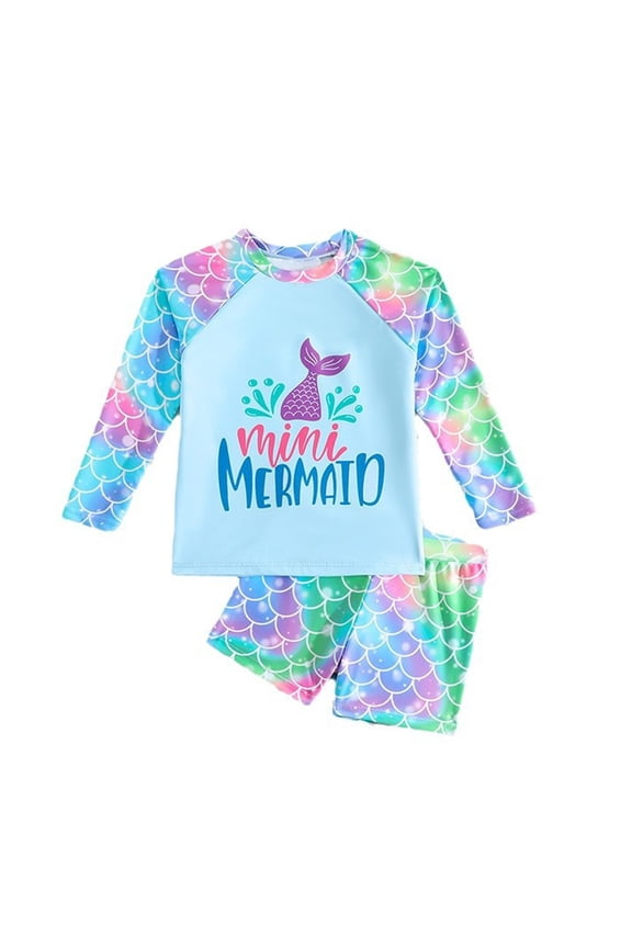 Girls Short Sleeve Rash Guard Shorts 2-Piece Swimsuit with UPF50+, Sizes 4-5