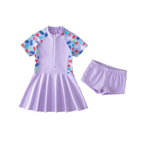 Tiijoy Girls Short Sleeve Rash Guard Swim Dress with Shorts Swimsuit, Sizes 2-12