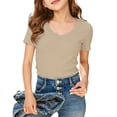 thumbnail image 1 of Tiijoy Girls Short Sleeve Ribbed V Neck T Shirt Casual Solid Fitted T-Shirt, Sizes 7-14, 1 of 4