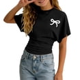 thumbnail image 1 of Tiijoy Girls Short Sleeve Ruched T-Shirt Bow Print Crew Neck T Shirt, Black, Sizes 3-14, 1 of 3