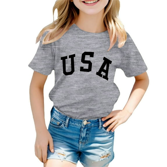 Tiijoy Girls Short Sleeve T-Shirt Casual Letter Print Crewneck T Shirt Summer Tee, Sizes 2-12