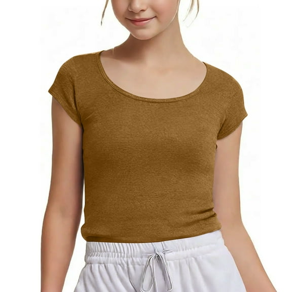 Tiijoy Girls Short Sleeve T-Shirt Solid Color Slim Fit Crop Top Active Tee, Sizes 12-13