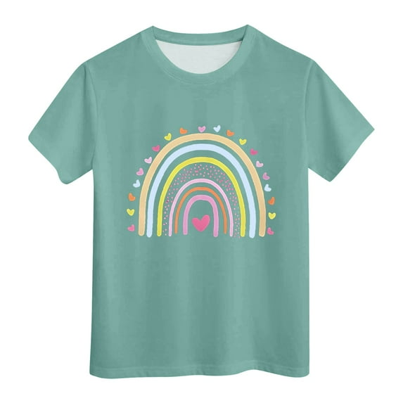 Tiijoy Girls Short Sleeved T Shirt Rainbow Print Crewneck T-Shirt Summer Tee, Sizes 3-13