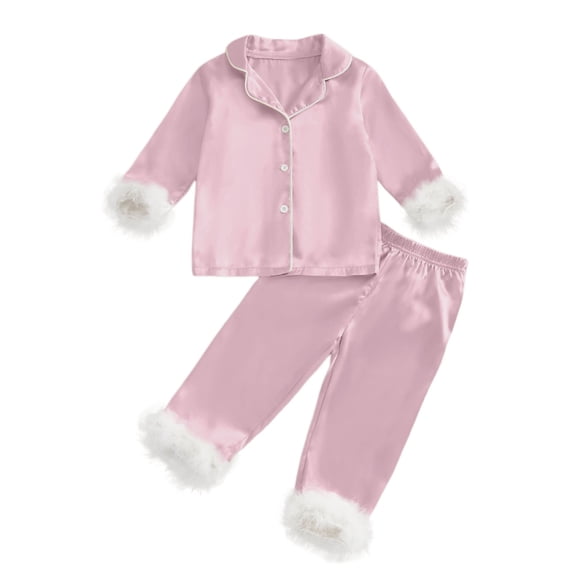 Tiijoy Girls Silk Satin Pajamas Long Sleeve Button Down Top Pants Sleepwear Set, Sizes 2-9