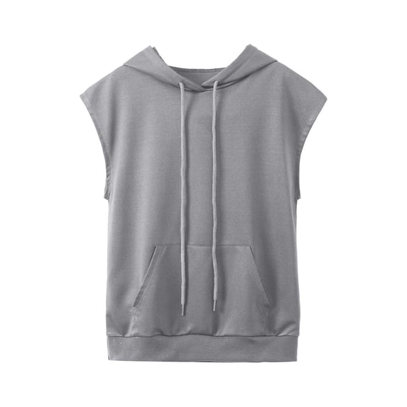 Tiijoy Girls Sleeveless Hoodie T-Shirt Drawstring Pocket Casual Sports Tee, Sizes 2-12