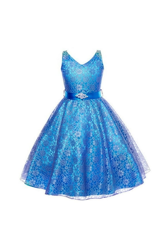 Girls Sleeveless Lace Princess Dress Wedding Party Dress Pageant Gown, Sizes 11-12