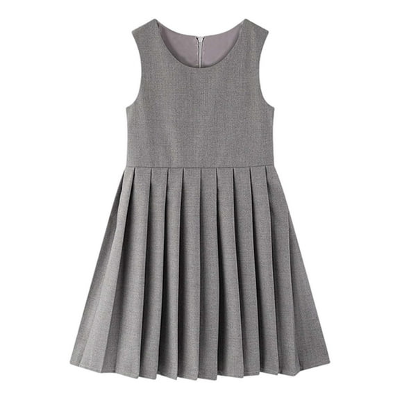 Tiijoy Girls Sleeveless Pleated Tank Dress School Uniform Solid Pinafore Dress, Sizes 5-6