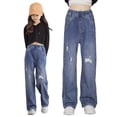 thumbnail image 1 of Tiijoy Girls Straight Leg Distressed Ripped Jeans Toddler Pull On Relaxed Fit Denim Pants, Sizes 4-5, 1 of 2