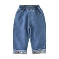 thumbnail image 1 of Tiijoy Girls Straight Wash Jeans Infant Embroidery Pull On Denim Pants Trousers, Sizes 18-24M, 1 of 8
