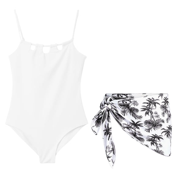Tiijoy Girls Strappy Cutout One-Piece Swimsuit with Coverup Skirt Bathing Suit, Sizes 4-16