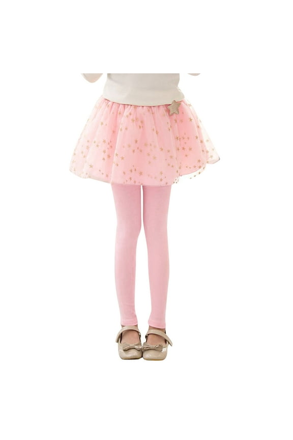 Girls Stretch Footless Leggings with Tutu Skirt Shiny Tulle Pantskirt, Sizes 3-4