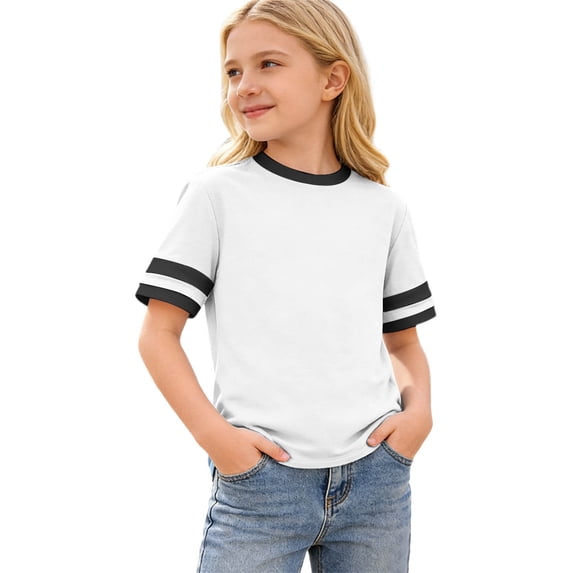 Tiijoy Girls Striped Short Sleeve T-Shirt Casual Crew Neck T Shirt Tee, Sizes 3-13