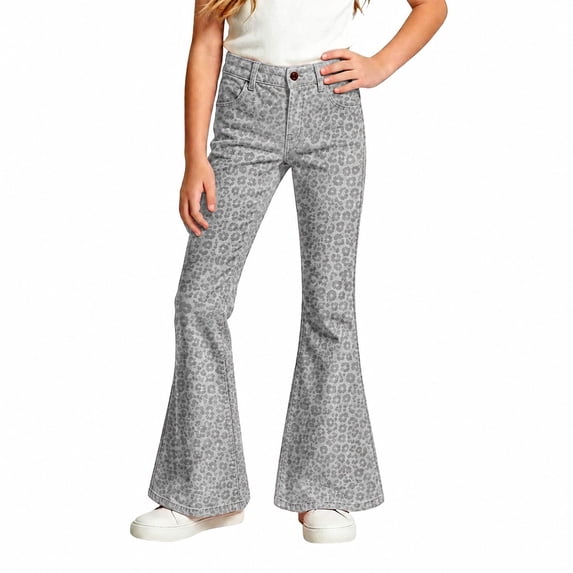 Tiijoy Girls Stylish Leopard Print Flared Pants Casual Slim Fit Pants, Grey, Size 5-16