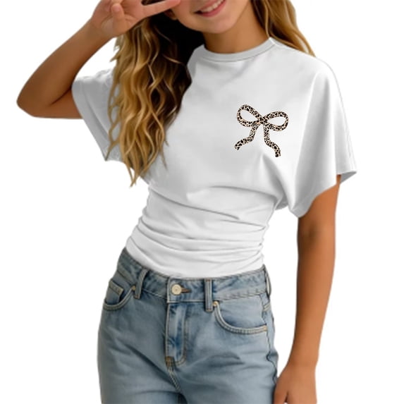 Tiijoy Girls Stylish Short Sleeve Ruched T-Shirt Summer Crewneck T Shirt Tee, Sizes 3-14