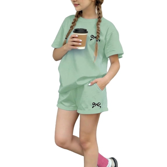 Tiijoy Girls Summer 2 Piece Outfits Loose Short Sleeve T Shirt Shorts Set, Sizes 13-14