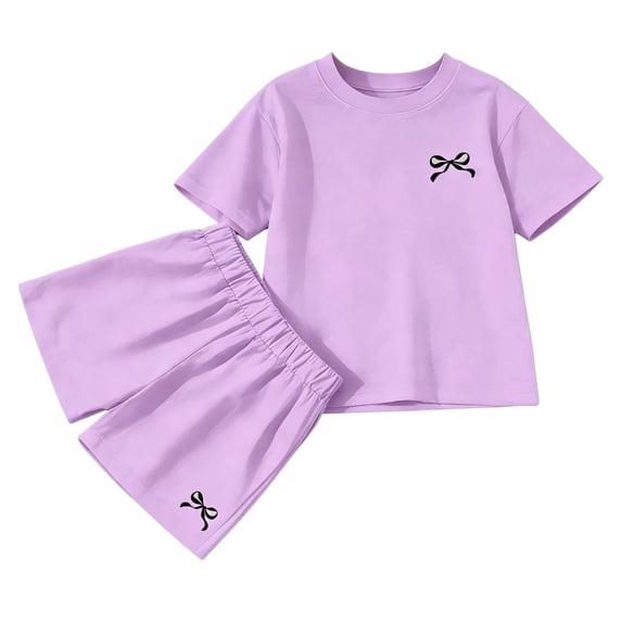 Tiijoy Girls Summer 2 Piece Outfits Loose Short Sleeve T Shirt Shorts Set, Sizes 2-3