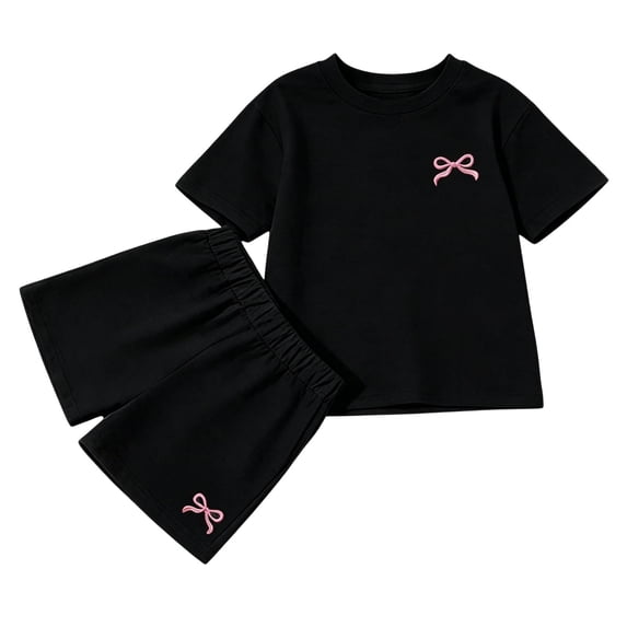 Tiijoy Girls Summer 2 Piece Outfits Loose Short Sleeve T Shirt Shorts Set, Sizes 2-3