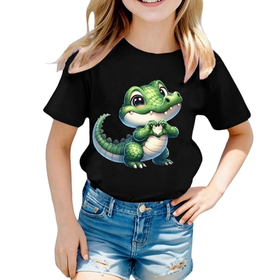 Tiijoy Girls Summer Animal Print Graphic Tee Short Sleeve Round Neck T-Shirt, Sizes 3-13
