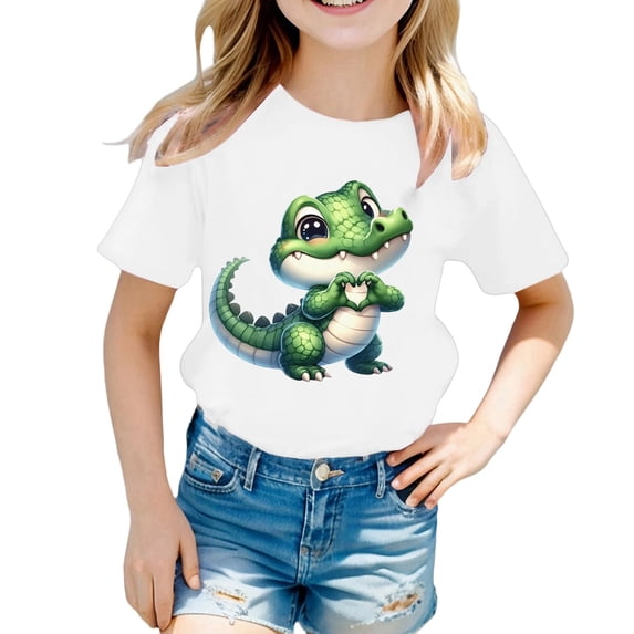 Tiijoy Girls Summer Animal Print Graphic Tee Short Sleeve Round Neck T-Shirt, Sizes 3-13