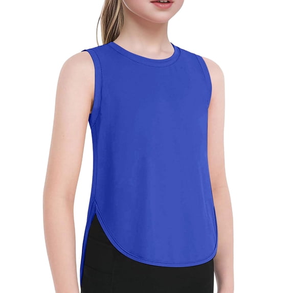 Tiijoy Girls Summer Athletic Tank Top Solid Split Curved Hem Sleeveless Shirt, Sizes 5-14