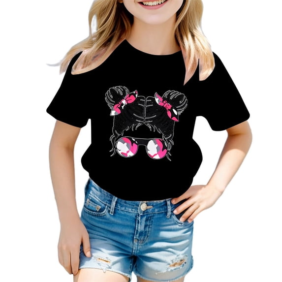 Tiijoy Girls Summer Casual Graphic Tee Cartoon Figure Print Short Sleeve T-Shirt, Sizes 3-12