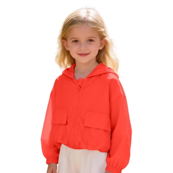 Tiijoy Girls Summer Lightweight Hooded Jacket Sun Protection Zip Up Outerwear, Red, Sizes 4-13
