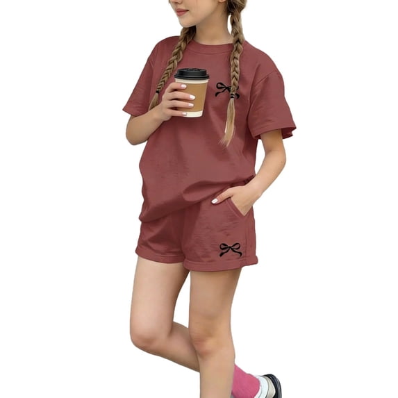 Tiijoy Girls Summer Outfits Casual Short Sleeve T-Shirt Shorts Set, 2-Piece, Sizes 2-14