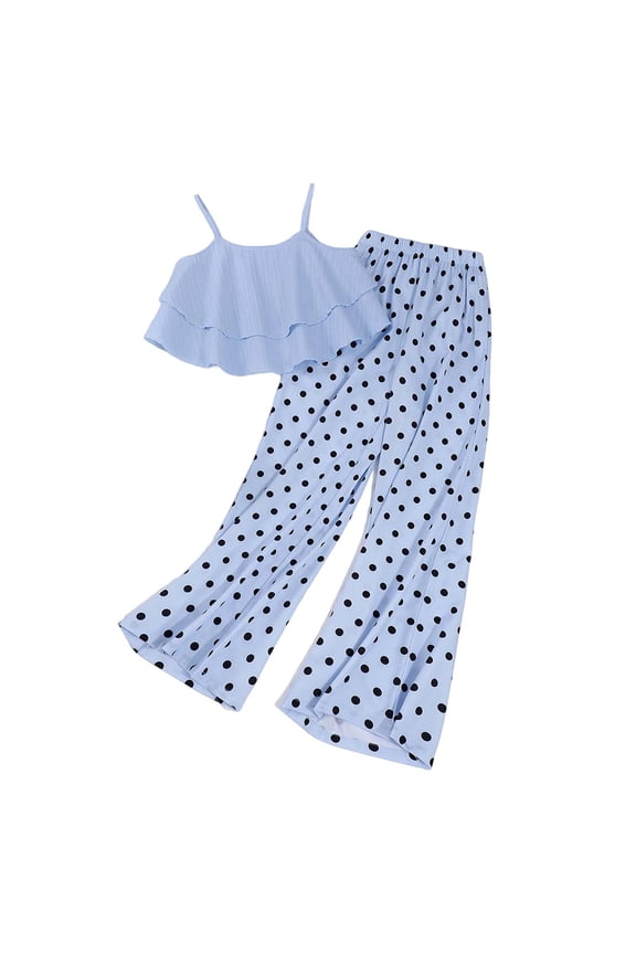 Girls Summer Outfits Crop Top Camisole Polka Dots Palazzo Pants Set, Sizes 8-9