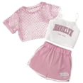 thumbnail image 1 of Tiijoy Girls Summer Outfits Letter Camisole Fishnet Tee Shorts 3Pcs Set, Sizes 12-13, 1 of 2