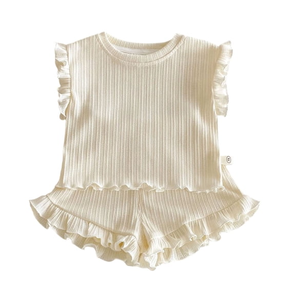 Tiijoy Girls Summer Outfits Stretchy Solid Tank Top Ruffle Shorts Set, Sizes 18-24 Months