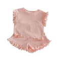 thumbnail image 1 of Tiijoy Girls Summer Outfits Stretchy Solid Tank Top Ruffle Trim Shorts Set, Sizes 6-12 Months, 1 of 3