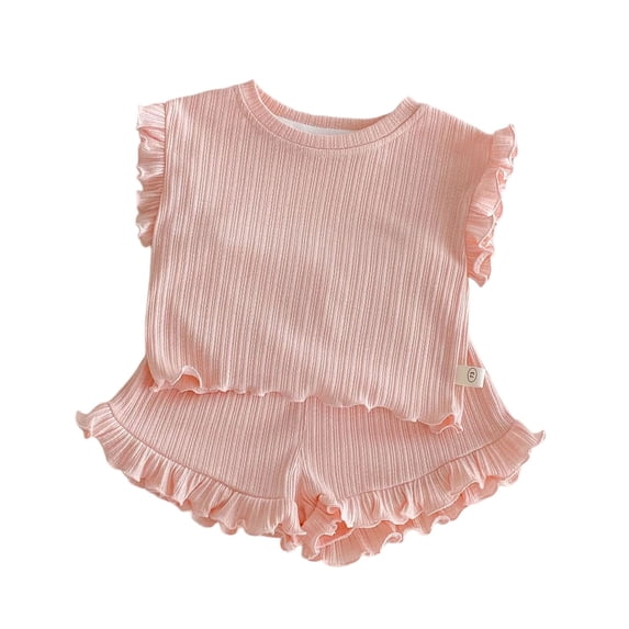 Tiijoy Girls Summer Outfits Stretchy Solid Tank Top Ruffle Trim Shorts Set, Sizes 6-12 Months