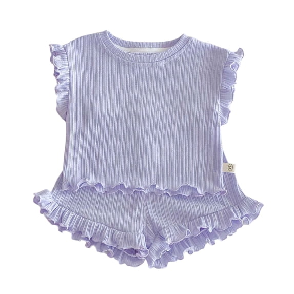 Tiijoy Girls Summer Outfits Stretchy Solid Tank Top Ruffle Trim Shorts Set, Sizes 6-12 Months