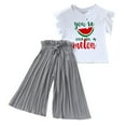 thumbnail image 1 of Tiijoy Girls Summer Outfits Watermelon Print Ruffle T-Shirt and Pleated Wide Leg Pants Set, 1 of 4