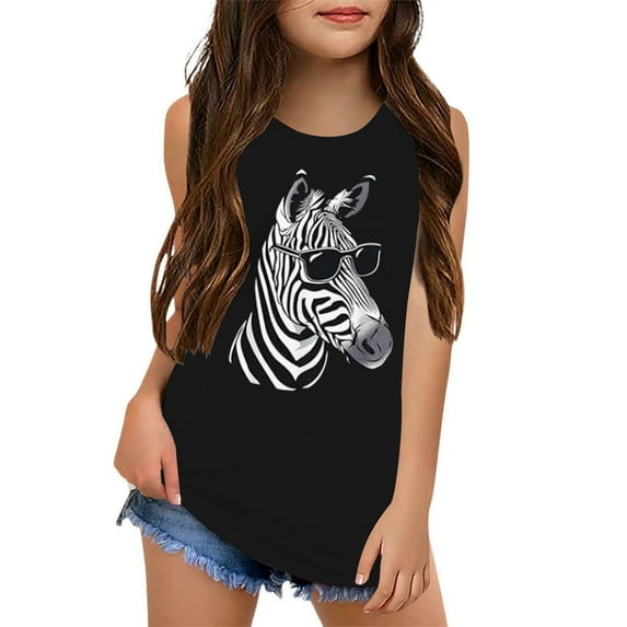 Tiijoy Girls Summer Sleeveless Tops Casual Loose Crew Neck Graphic Tank Top, Sizes 4-5