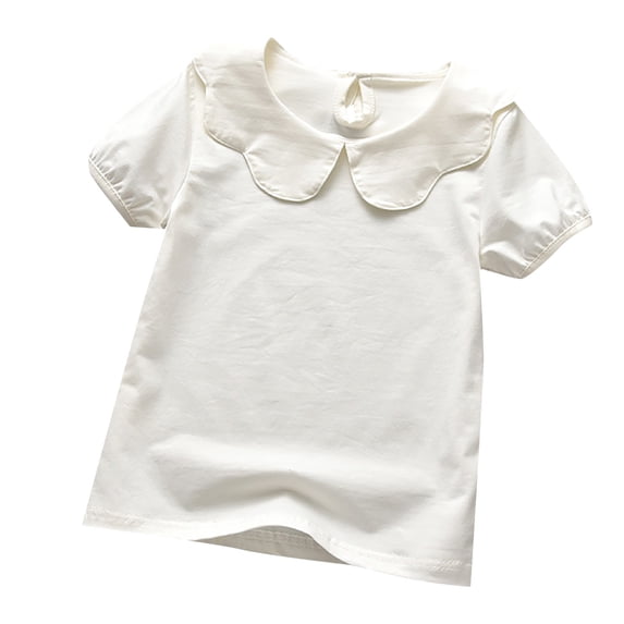 Tiijoy Girls Summer Solid T Shirt Cotton Short Sleeve Peter Pan Collar Blouse, Sizes 5-6