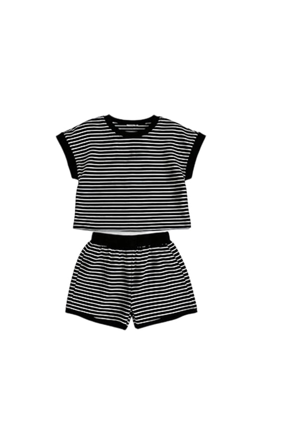 Girls Summer Striped Short Sleeved T Shirt and Shorts Outfits, Sizes 9-10