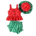 thumbnail image 1 of Tiijoy Girls Summer Watermelon Outfits Cute Sleeveless Top Shorts Hat 3Pcs Set, Sizes 6-12 Months, 1 of 8