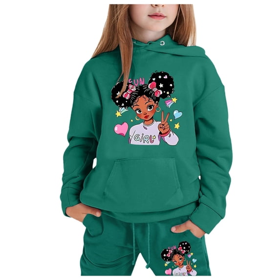 Tiijoy Girls Sweatsuit Cartoon Graphic Hoodie Joggers Sweatpants Outfits, Size 2-13