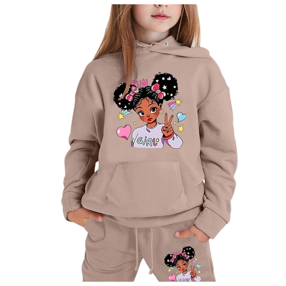 Tiijoy Girls Sweatsuit Cartoon Graphic Hoodie Joggers Sweatpants Outfits, Size 2-13