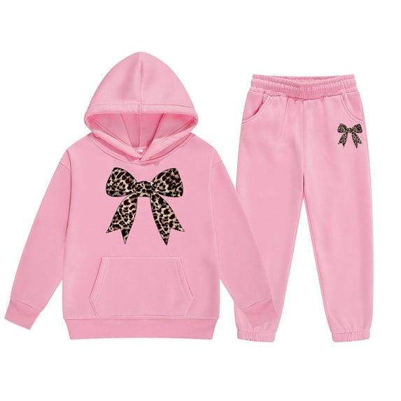 Tiijoy Girls Sweatsuit Casual Athletic Bow Hoodie Sweatpants Outfits, Size 2-13
