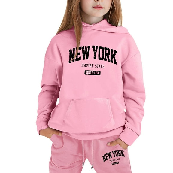 Tiijoy Girls Sweatsuit New York Printed Long Sleeve Hoodie and Jogger Pants Set Outfits