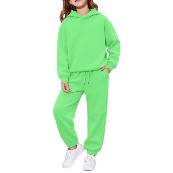 Tiijoy Girls Sweatsuits Solid Casual Active Workout Hoodie Jogger Pants Outfits, Size 2-13