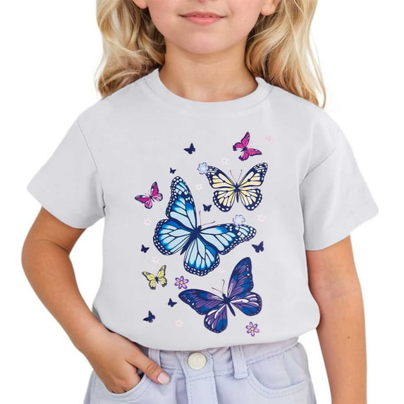 Tiijoy Girls T-Shirt Butterfly Print Short Sleeve T Shirt Casual Graphic Tee, Sizes 3-13