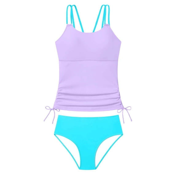 Tiijoy Girls Tankini Set 2-Piece Swimsuit UPF 50+ Beach Bathing Suit Swimwear, Sizes 7-16