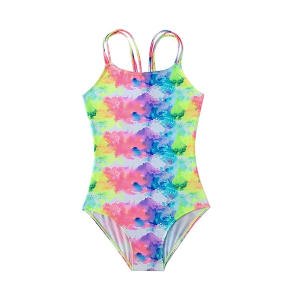 Tiijoy Girls Tie Dyed Crisscross One Piece Swimsuit Beach UPF 50+ Bathing Suit, Sizes 7-14